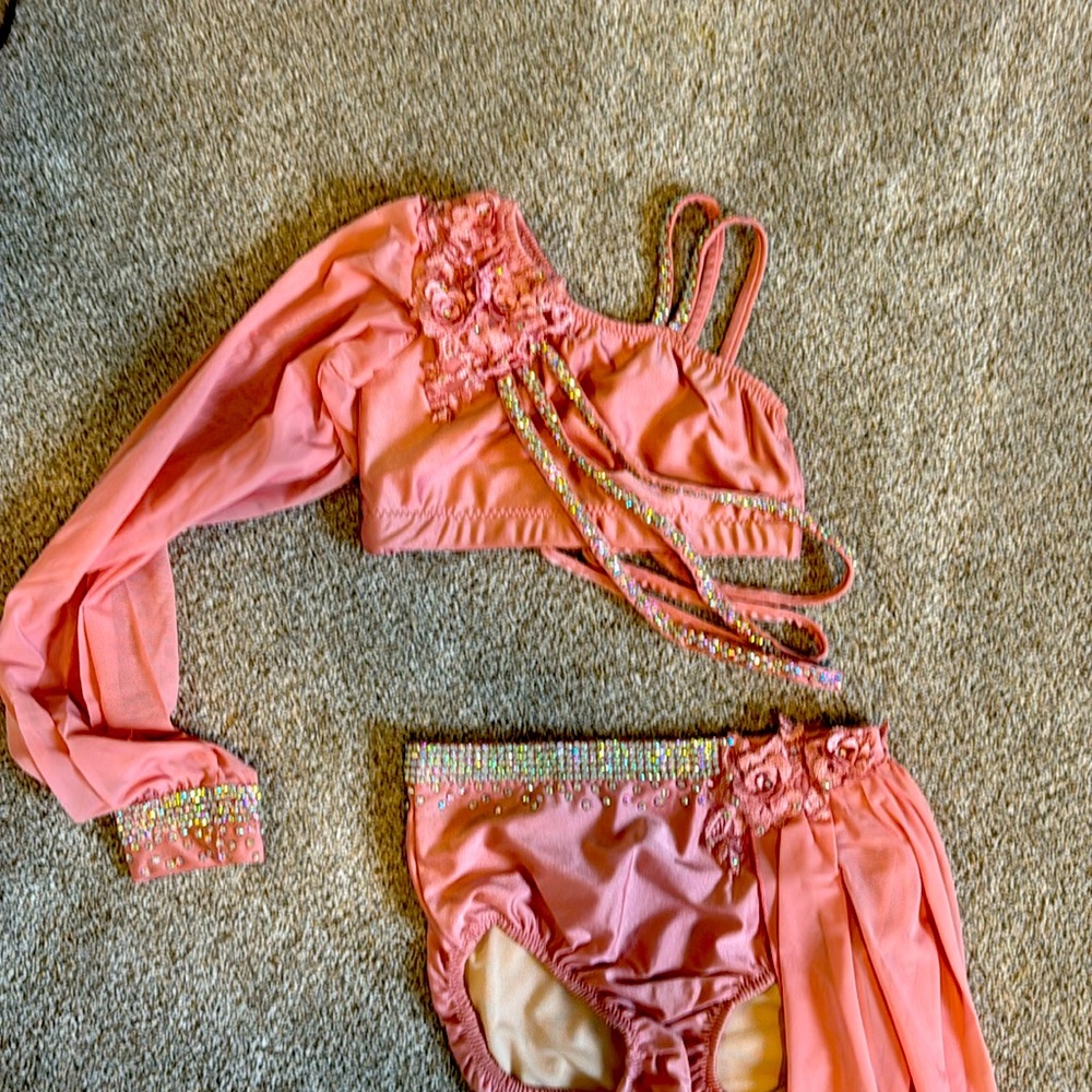Dance Costume Adult Small S pink rhinestone handmade custom